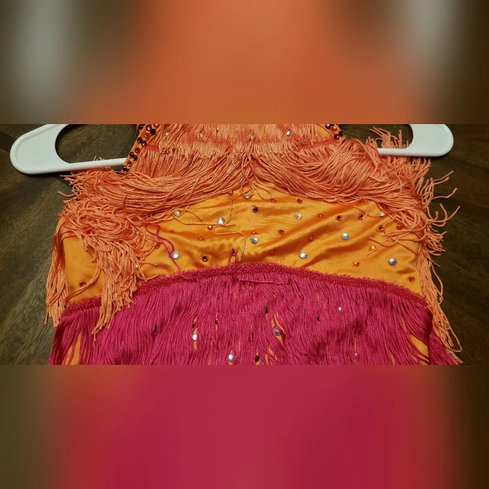 Weissman Fringe Dance Costume for Kids - Orange, Pink, and Red Size LC